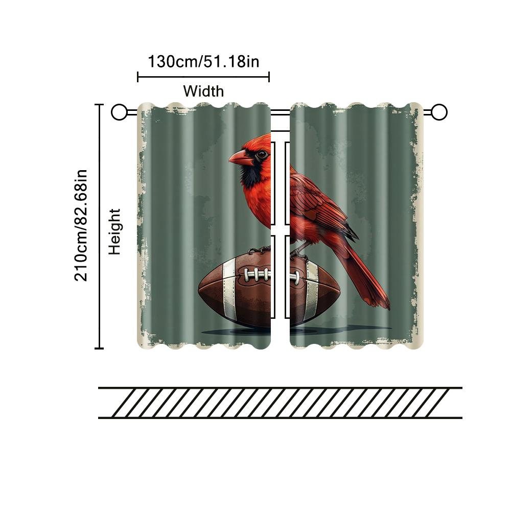 2 pcs, filtering curtains (excluding rods, non-movable, without batteries) Cardinal Bird and Footballbackgroundsuitable for use
