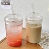 For 450ml Glass Cup With Lid and Straw Transparent Tea  Juice Glasses Beer Can Milk Mocha Breakfast Mug Drinkware