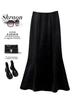 Women's High-Waisted Black Velvet Fishtail Midi Skirt - Fleece-Lined, Thickened, Slimming A-Line for Autumn/Winter