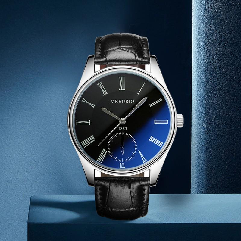 Men's Blue Leather Strap Fashion Wristwatch