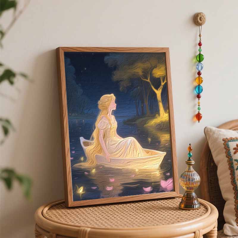 Disney Princess Boat Night River Oil Painting Hand Painting Coloring Painting Handmade Diy Home Decoration Gift
