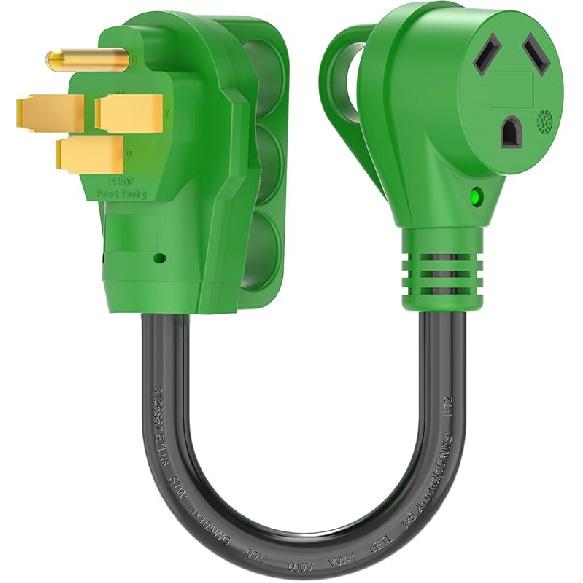 RVGUARD 50 Amp To 30 Amp RV Adapter Cord 12 Inch, NEMA 14-50P To NEMA TT-30R, Dogbone Electrical Converter With LED Power Indicator And Disconnect