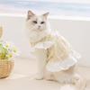 Pet Spring and Summer Flowing Skirt with Lace Edges and Flared Sleeves   Butterfly Knots Princess Dress  Pet Dog Clothing