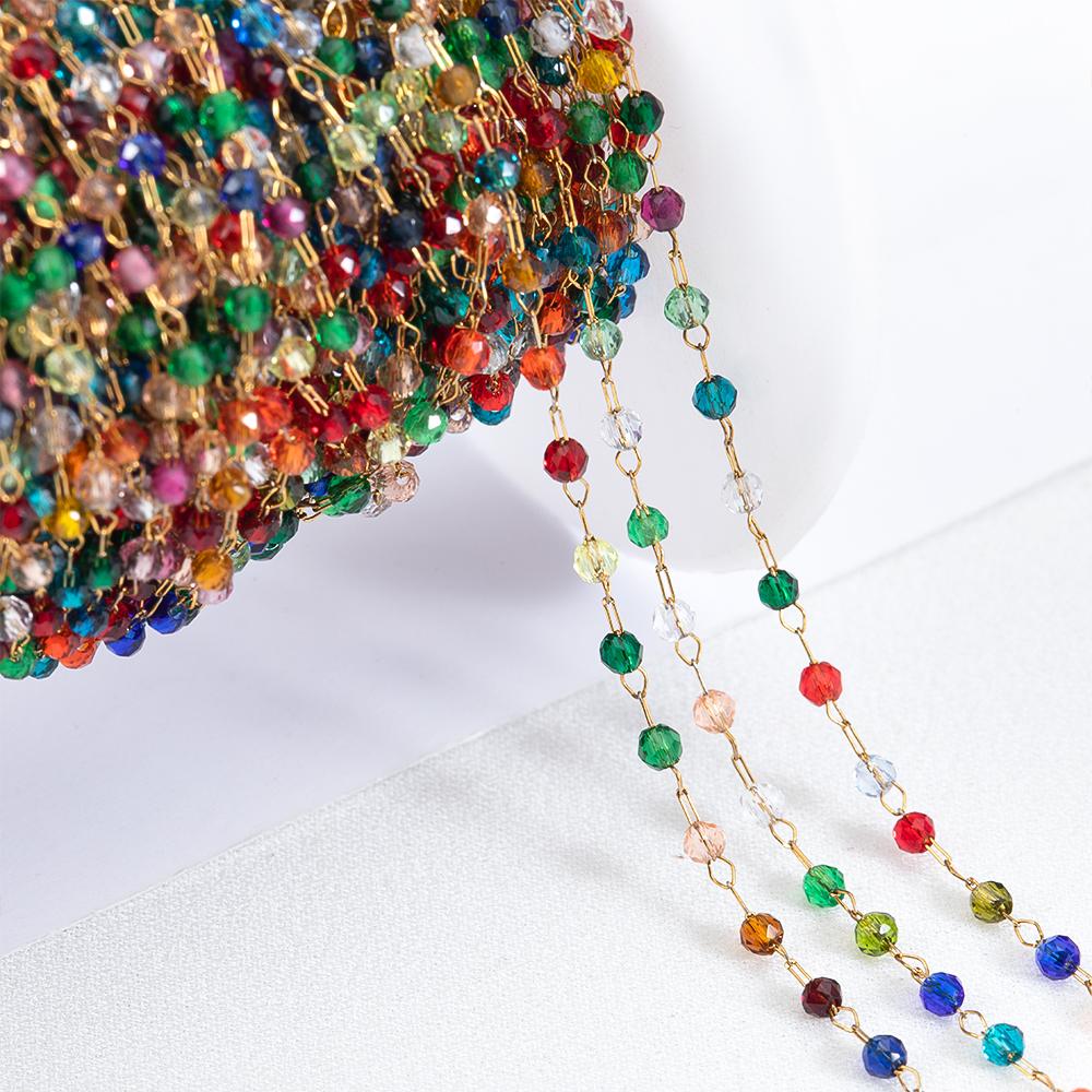 2Meters 1Meter Stainless Steel Thin Chain Colorful Crystal Beaded Chains for DIY Necklace Bracelet Cloth Chain Jewelry Findings