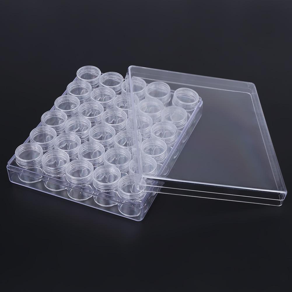 30 Pcs Clear Plastic Jewelry Bead Storage Small Round Container Jars with Rectangle Box