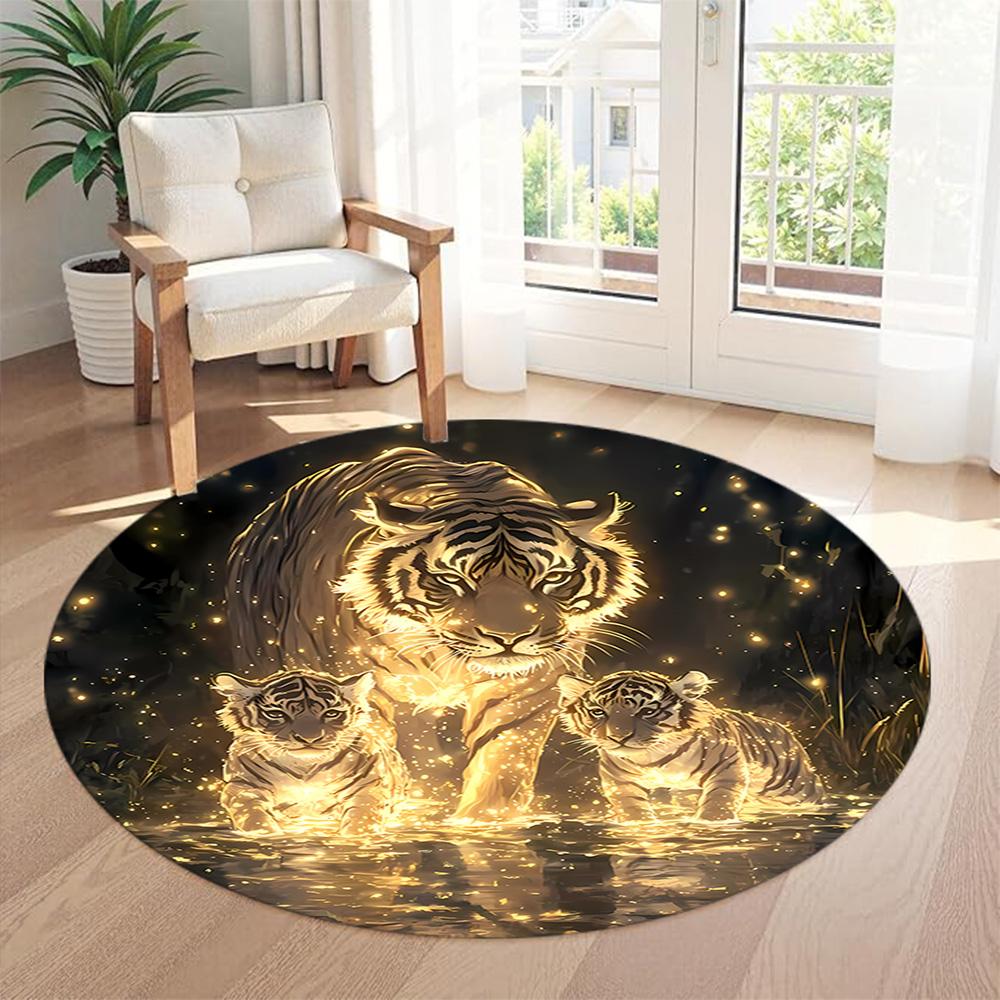 Tiger Round Office Rug Design for Dining Room Playrooms Kitchen Entryway Anti-slip Round Rug Decorate Offices Birthday Christmas Gift