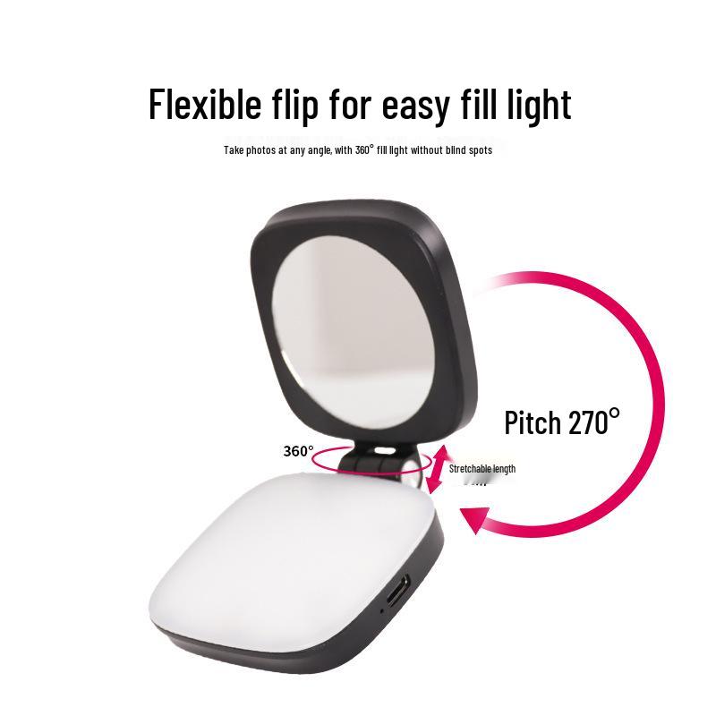 F662 Mobile Phone Fill Light: Magnetic Skin-Enhancing Selfie Light with Built-in Makeup Mirror and Foldable Design.
