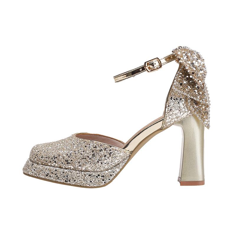 French engagement shoes female Mary Jane autumn 2025 new wedding gift square head thick heel temperament high heels