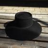 French Vintage Hepburn Style Black Wide Brim Floppy Sun Hat Women Beach Vacation UV Protection