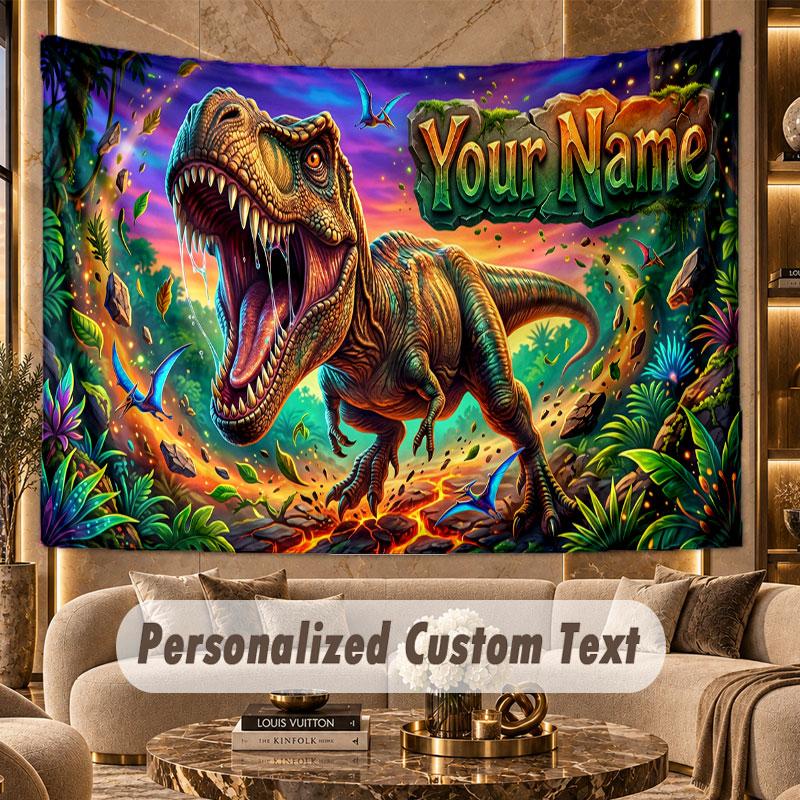 Dinosaur (81) Theme Personalized Tapestry Custom Name Text Wall Hanging Tapestry Home Background Decoration