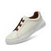 Tênis Slip-On de Couro Genuíno Masculino para Skate - Versátil, Casual, Elástico, Branco