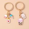 Cute Enamel Simulation Food Keychain Ice Cream Bubble Tea Key Ring Women Girls Handbag Pendants DIY Jewelry Gift