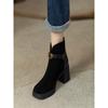 Soft Leather Shoes with Thick Soles and Wide Heels. Women's New Autumn-winter Style High-heeled Short Boots.
