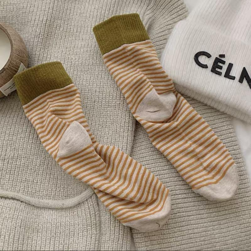 Dui Dui Socks Women's Mid-calf Striped Socks Trendy, Sporty, Color-blocking, Versatile and Casual Socks