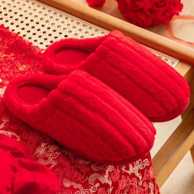 Wedding linen slippers women's summer spring and autumn four seasons drag new wedding slippers dowry festive big red pair of natal year