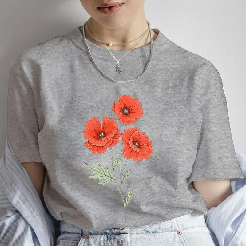 Fashion Red Poppy Flower Unisex T Shirt Funny Tops Tee Female Short Sleeve Tshirt Harajuku Tee Shirts Female Tee Girls Tshirts