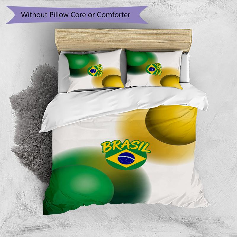 Brazil Football Printed Bedding 3 Piece Set Cozy Breathable Bed Cover Set As Housewarming Holiday Gift