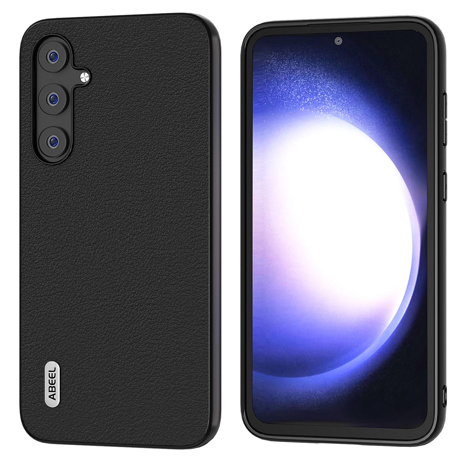 

ABEEL For Samsung Galaxy S23 FE Protective Case Genuine Cow Leather+PC+TPU Phone Cover Black