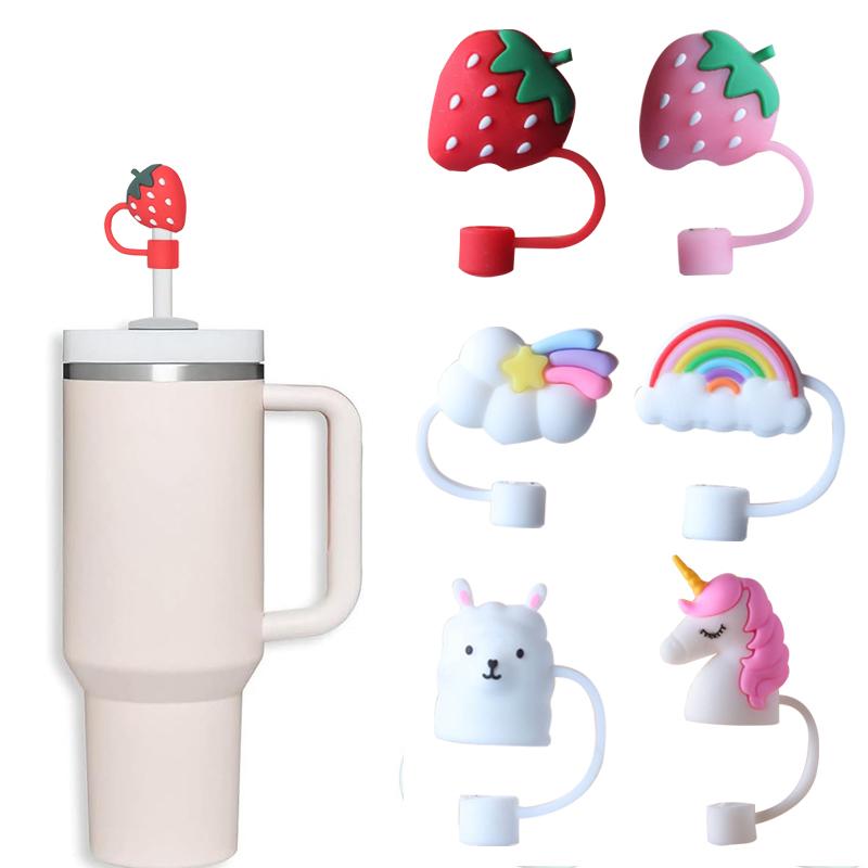 10mm jahodové jednorožcové duhové tvarované krytky na brčka, roztomilé silikonové krytky na brčka