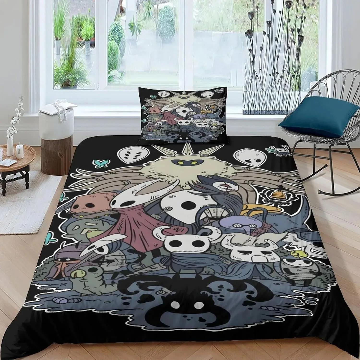 Housse de couette taie d'oreiller ensemble de literie Hollow Knight 3D Fashion pour chambre d'enfant garçon fille Décoration Ensemble 2/3 pièces Taille Simple Double 100x135cm (2pcs)