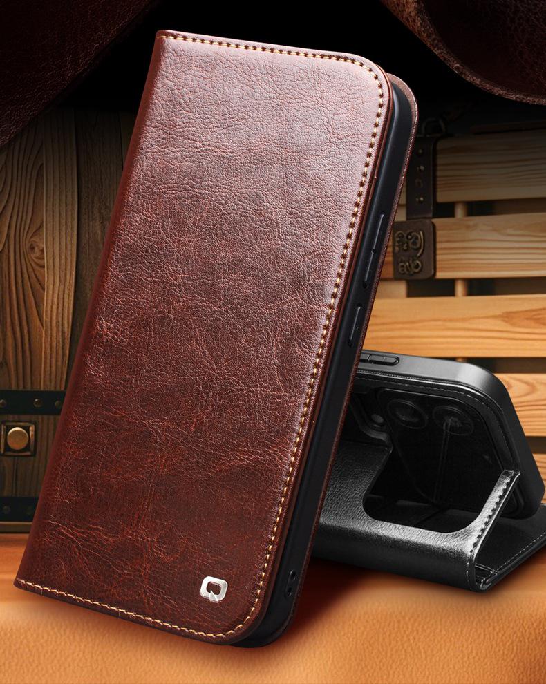 Chali Genuine Leather Xiaomi 17 Pro Max Flip Phone Case with Stand & Lens Protection