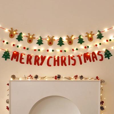 LED Lichterkette DIY Handgefertigt Dekoriert Frohe Weihnachten Feiertag Hängend Zuhause Zimmer Hintergrund Zugflagge Banner Weihnachtsananhänger