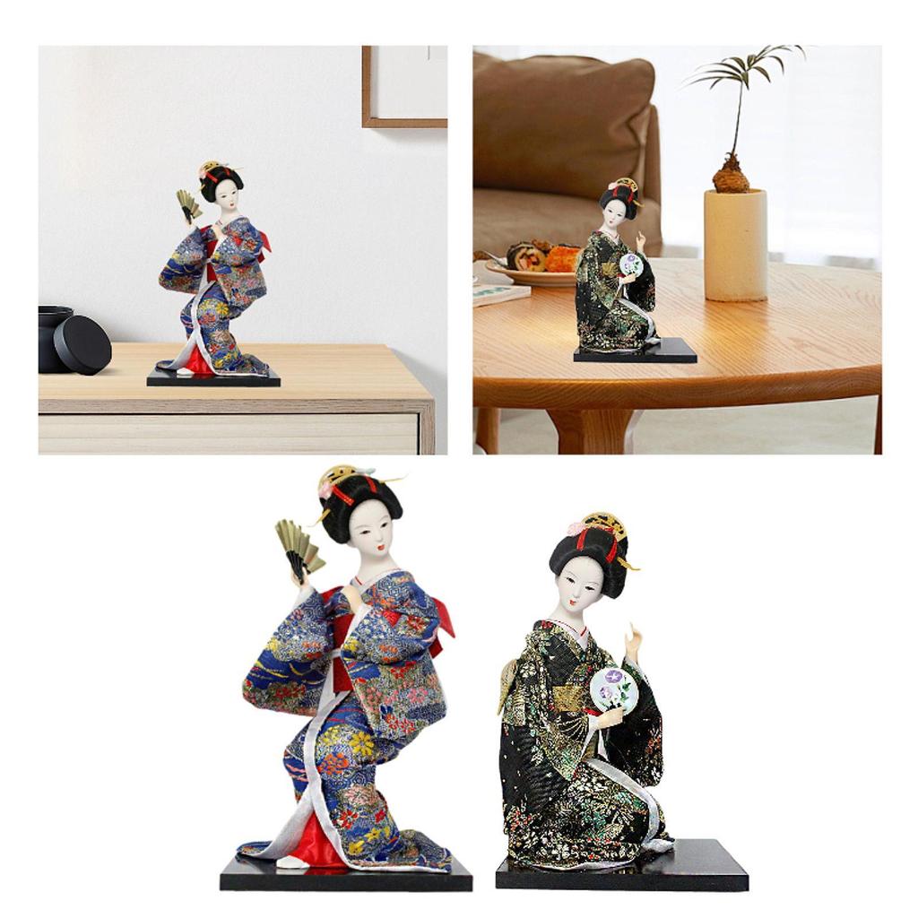 Japanese Kimono Doll Wooden Toy Table Statuette Craft Miniature Kimono Geisha Figurine for Shop Home Decorative Cabinet Indoor