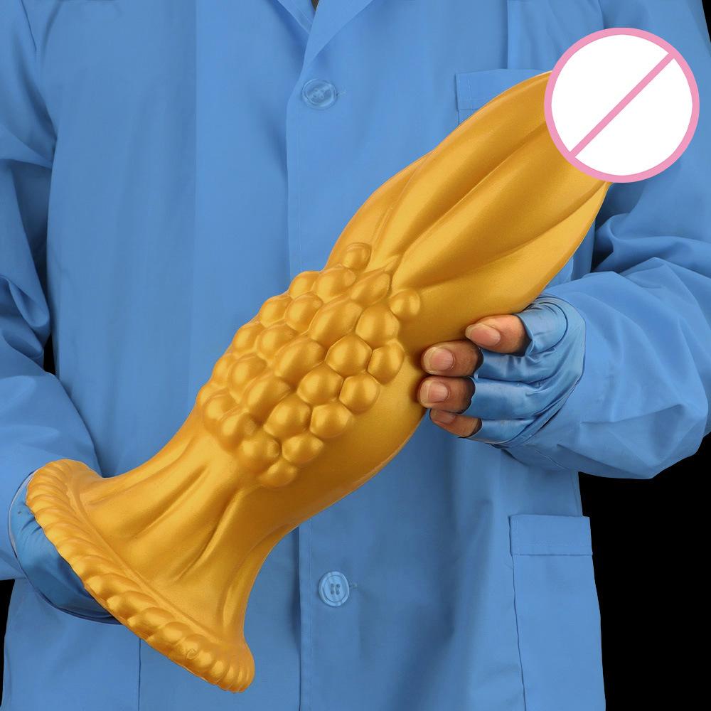 Golden Silicone 35 * 10cm Oversized Anal Plug Penis Shaped Anal Plug Alternative Harem Expansion Huge Chrysanthemum