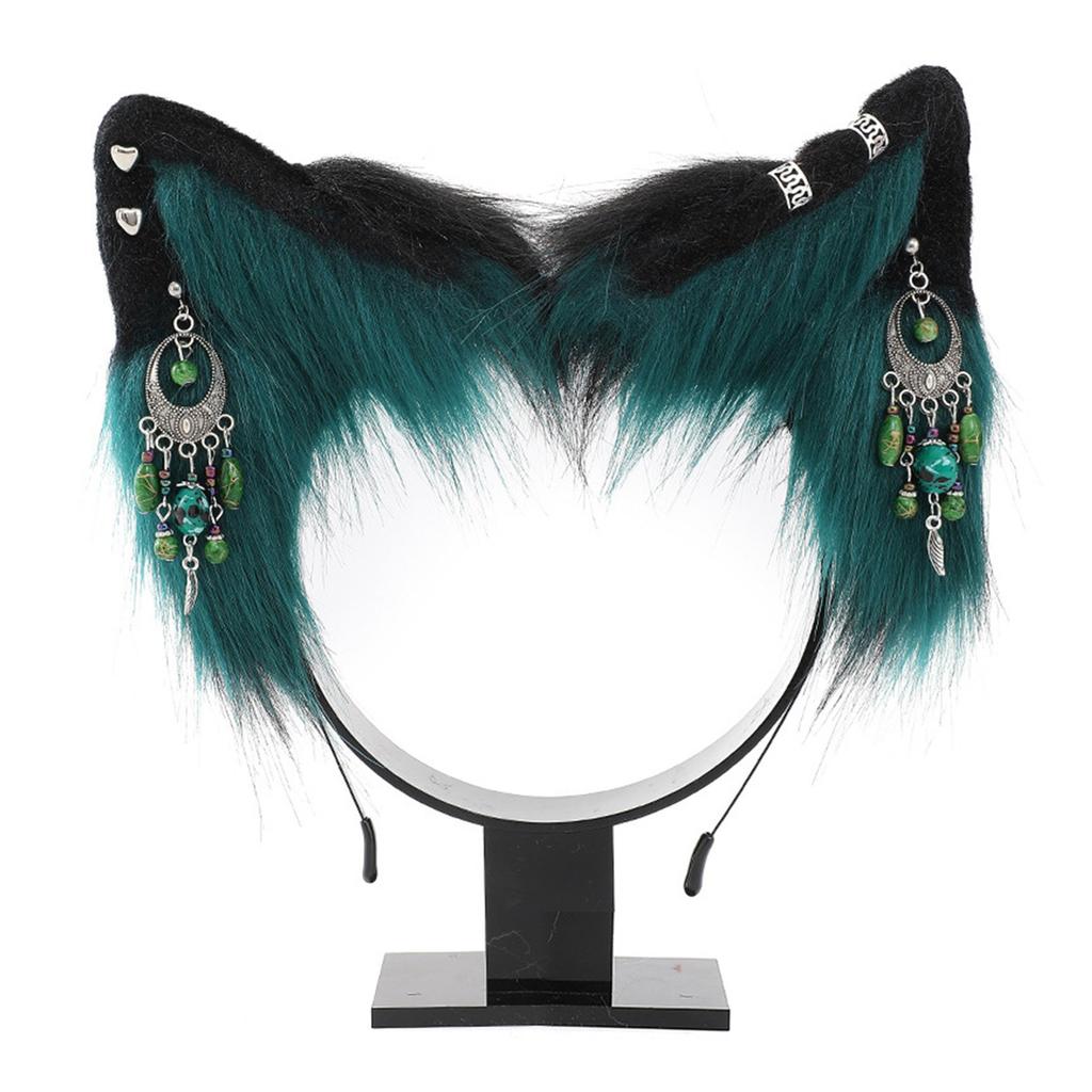 Cat Ear Headband with Colorful Ear Jewelry Sweet Girls Cosplay Beast Ears Fursuit Masquerade Halloween Cosplay Party
