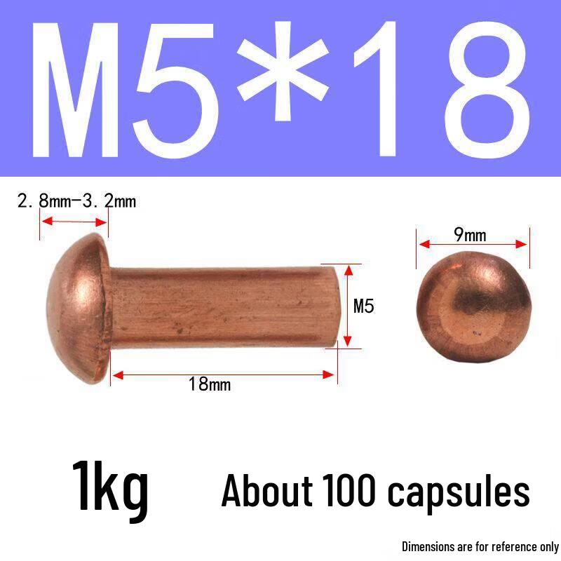 Rongyu M5x18mm Solid Round Head Copper Rivets