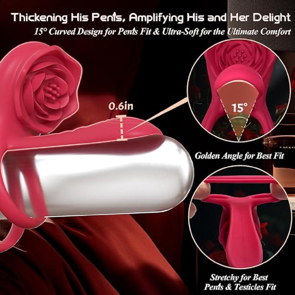 4 in 1 Penis Ring Vibrator Powerful Penis Sleeve G-spot Clitoral Stimulator Delay Ejaculation Rose Sex Toy for Men for Couple
