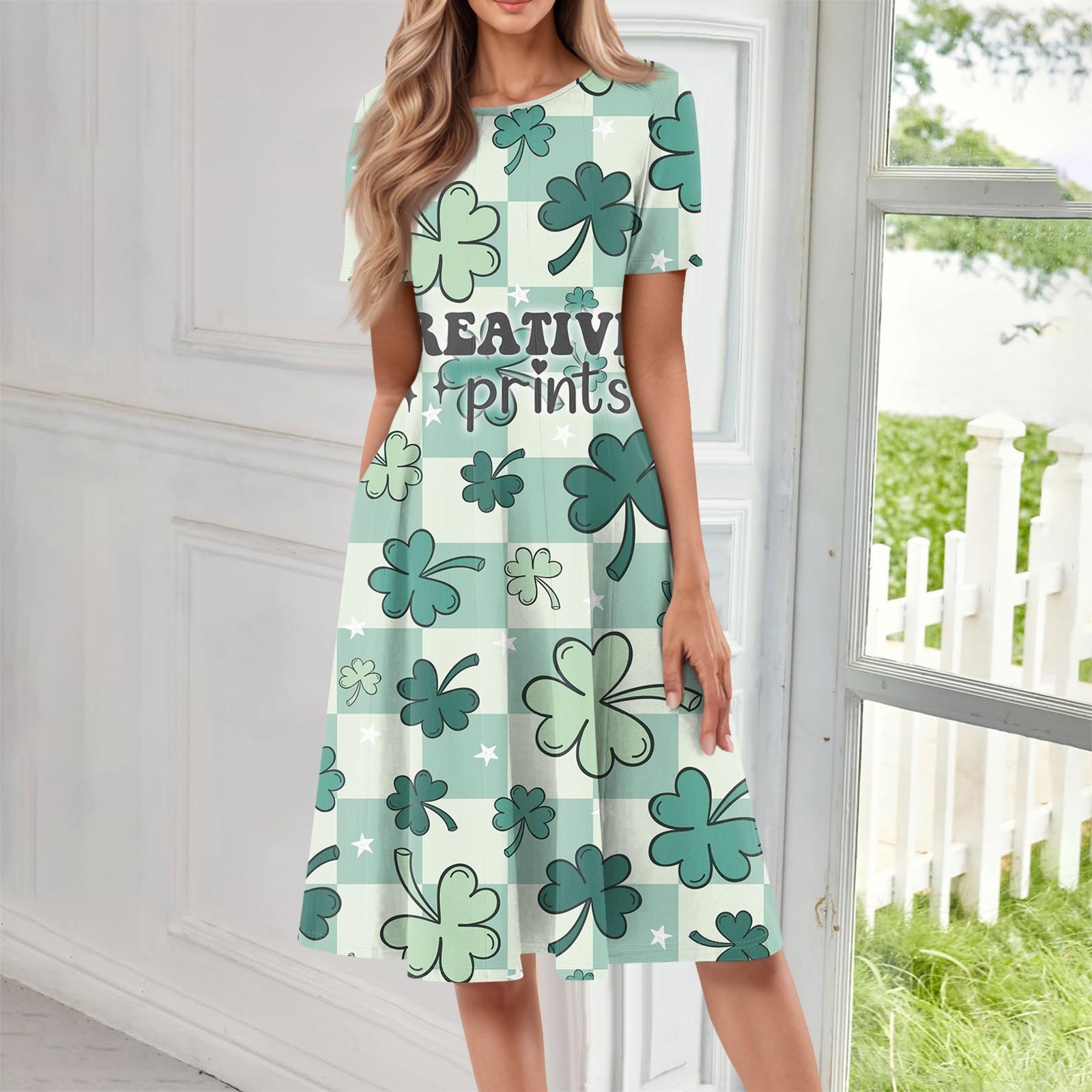 

Женское повседневное модное платье миди с круглым вырезом и коротким рукавом с принтом M