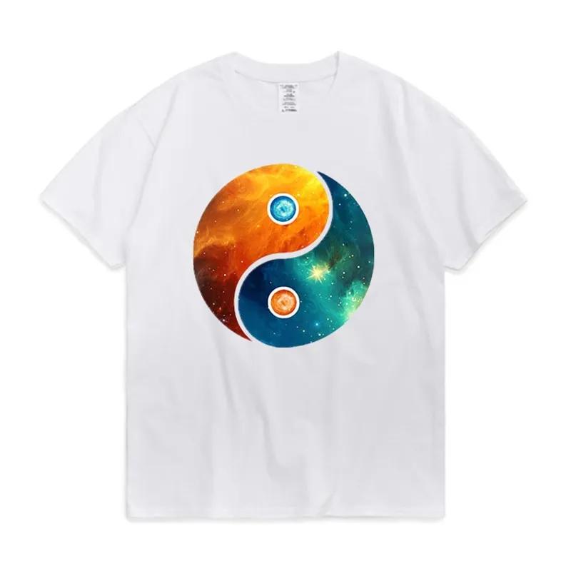 Yin Yang Universe Galaxy Universe Outer Space Tshirt Taiji Gossip Tshirt Mens Novelty Tshirt Summer Cotton Printed Top S
