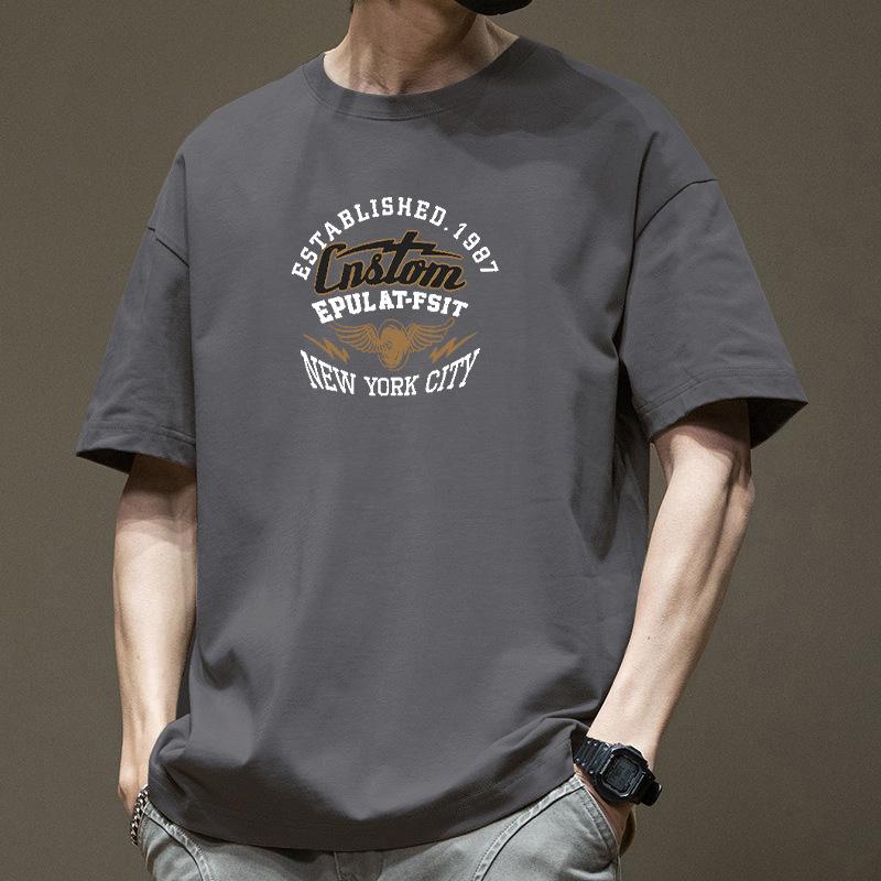 American Ins Retro Trendy Brand Design with Letter Printing Pure Cotton Short Sleeved T-shirt Men's Women's Summer Loose Couple Top