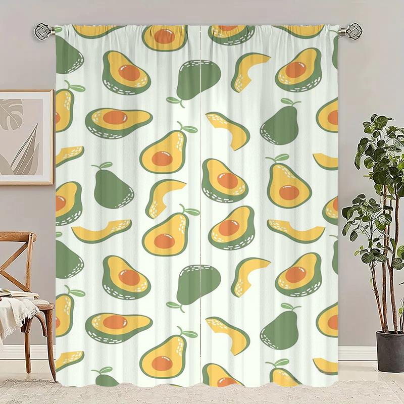 

2 pieces - Cartoon fruit pear print curtain, 100% polyester material, suitable for bedroom curtains and living room decoration 29Wx64L(75x166CM)x2&Hook