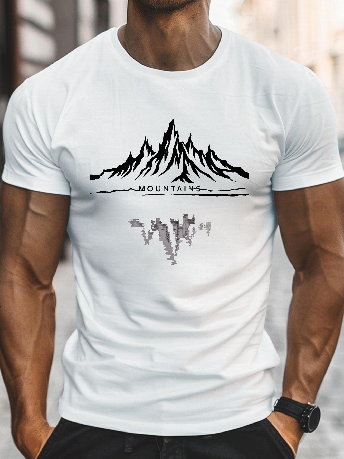 

Men s summer 100% pure cotton fashionable casual sports loose fashion mountain pattern printed round neck short sleeved T-shirt S разноцветный
