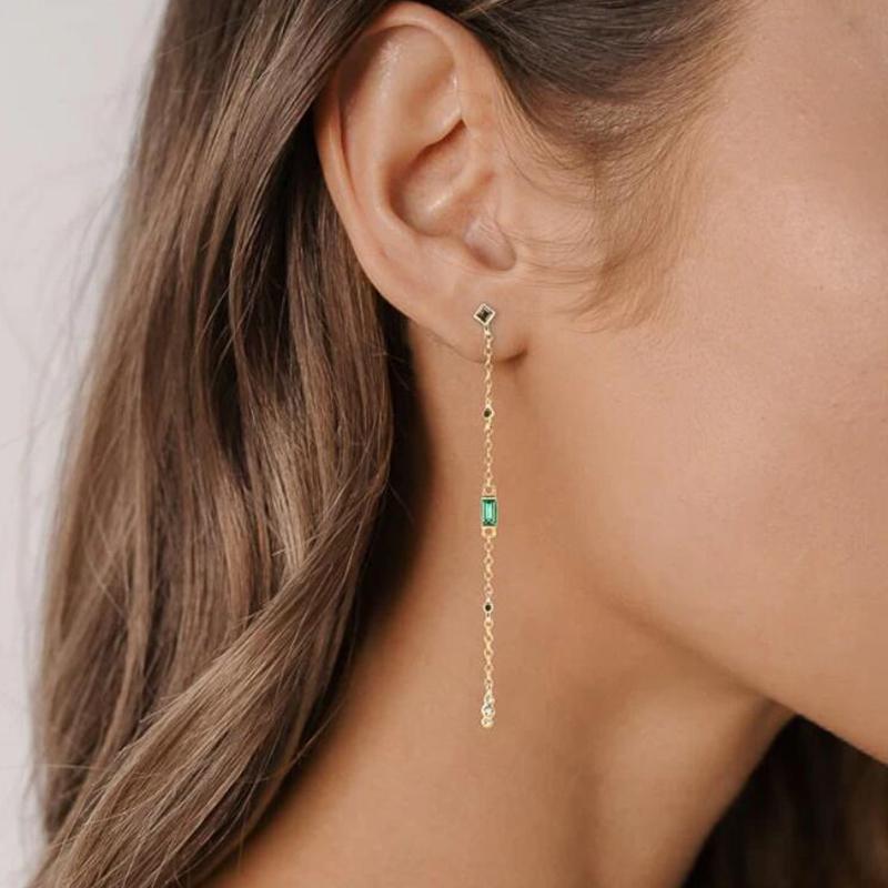 925 Silver Needle Long Chain Stud Earrings For Women Exquisite Zircon Geometric Tassel Pendant Earrings Luxury Jewelry