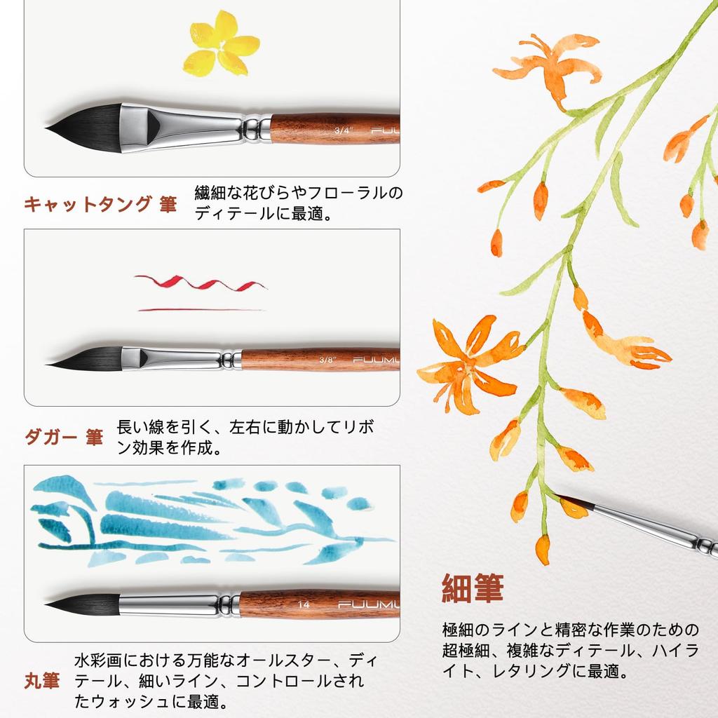 Watercolor brush set, professional grade, soft synthetic squirrel hair brushes, 10 brushes, watercolor, versatile, for beginners to professionals, sch