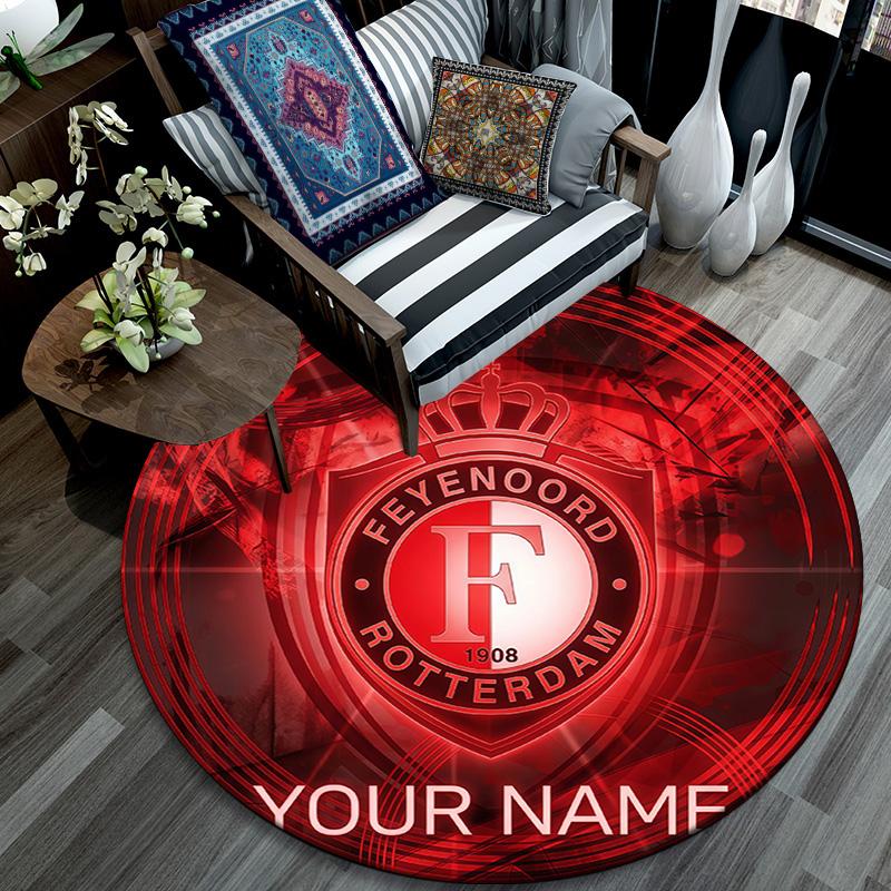 Custom Name Feyenoord Rotterdam2 Round Area Rug,Carpet Rug for Living Room Bedroom Sofa Playroom Decor,Non-slip Floor Mat