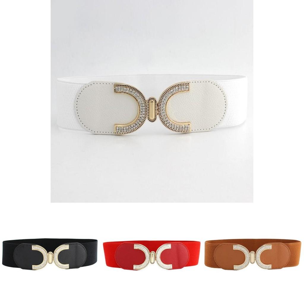 Elegant Women's Stretchy Wide Waist Belt With Rhinestone Embellishments For Dresses