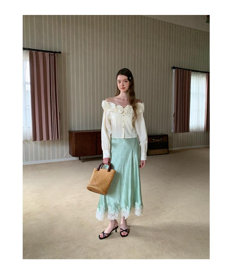 Interpret Beauty Elegant French Satin Midi Skirt for Women - Spring 2025 Collection C3582