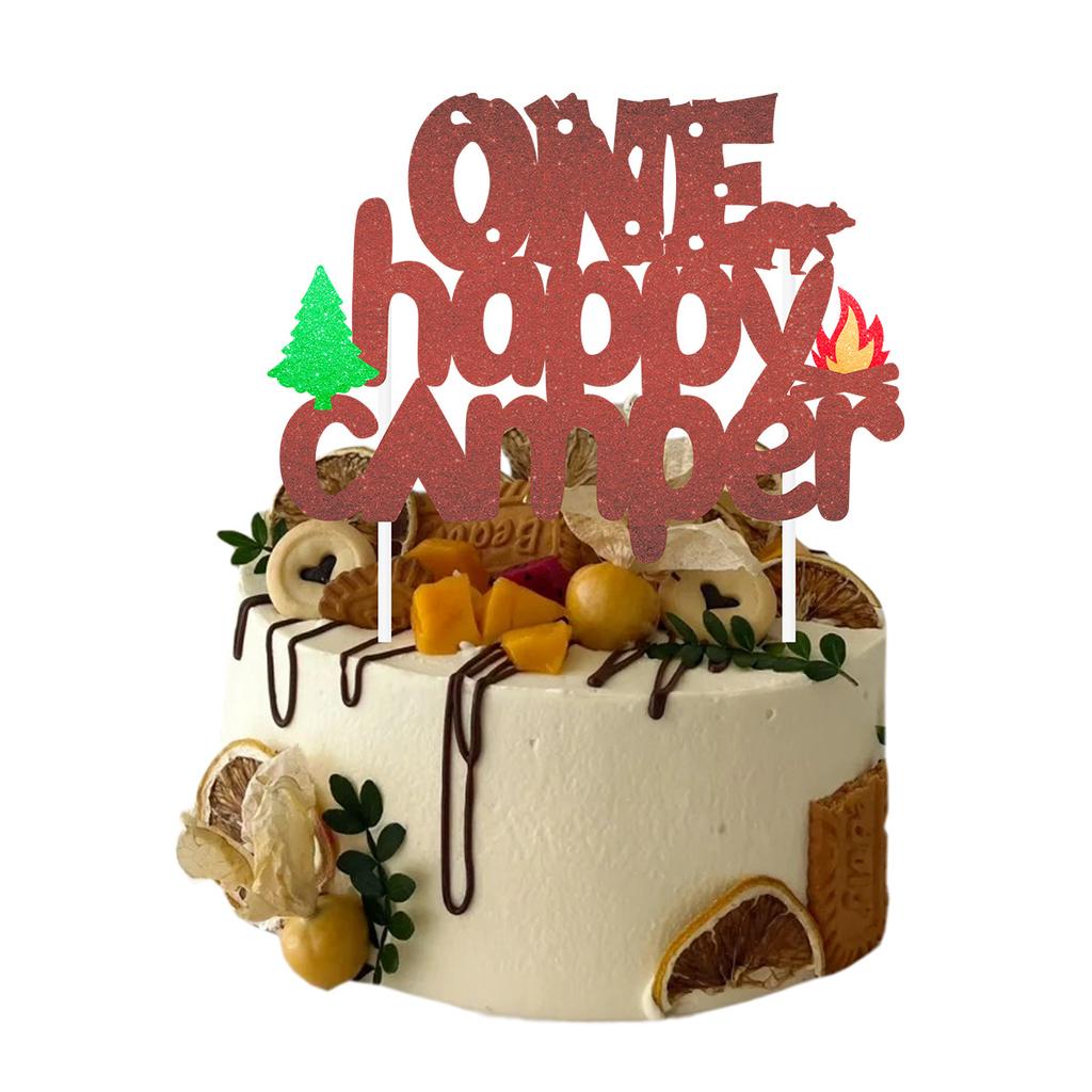 One Happy Camper Outdoor Camping Birthday Decoration Cake Plug Sign Customization
