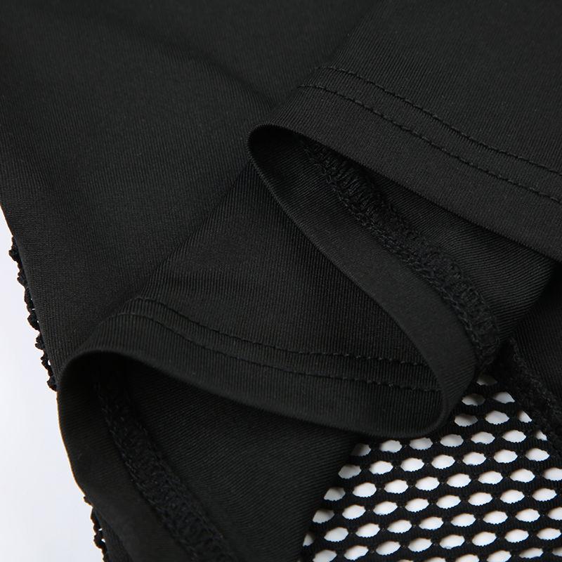 Gothic Black Crop Top Chic See Through Mesh Patchwork Full Sleeve Skinny Basic T-shirt Women Punk Style Stitched T-Shirts