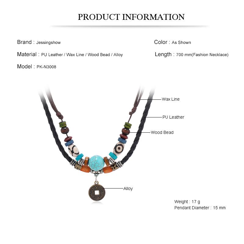 Multi-Layer Vintage Coin Pendant Leather Beaded Weaved Prayer Necklace Fashion Jewelry Gifts