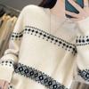 Navava Women Pattern Color Block Round Neck Long Sleeve Knit Nk3459