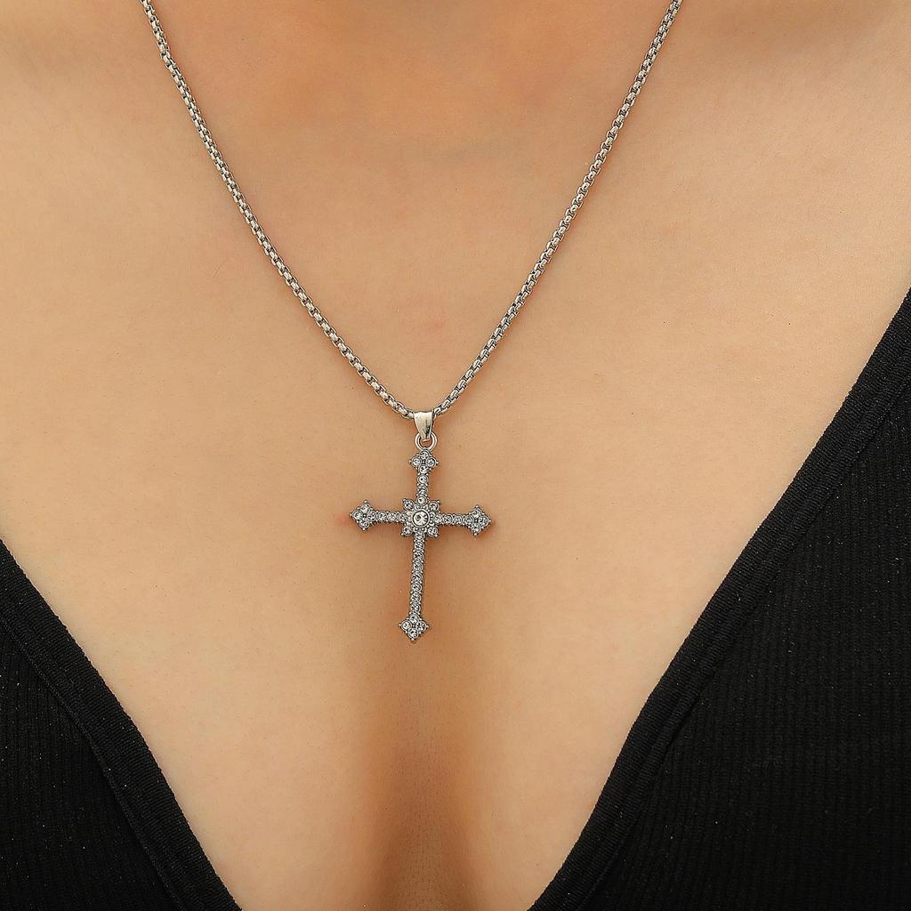 Women's Geometric Diamond Cross Necklace - European & American Punk Hip-Hop Style Choker