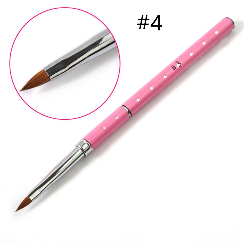 1PC Nail Art Kolinsky Sable Acrylic Brush Metal Handle with Diamond Hair Pencil UV Gel Drawing Painting Nail Liner Brush