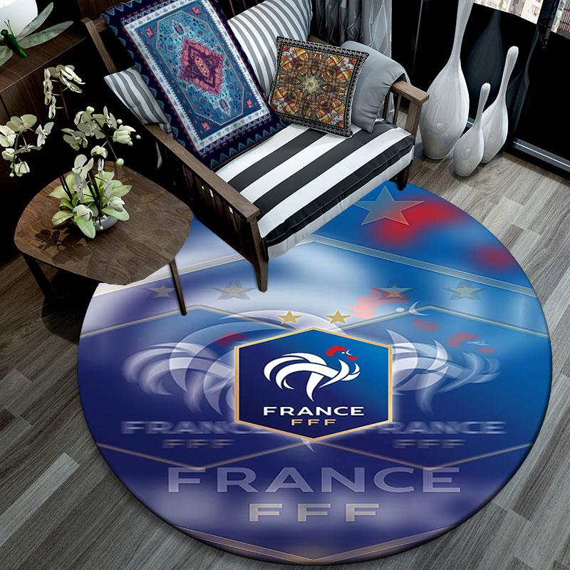 France Football Logo Round Rug, Non Slip Washable Circular Carpet For Living Room Bedroom Playroom, Sports Fan Decor, Holiday Birthday Gift