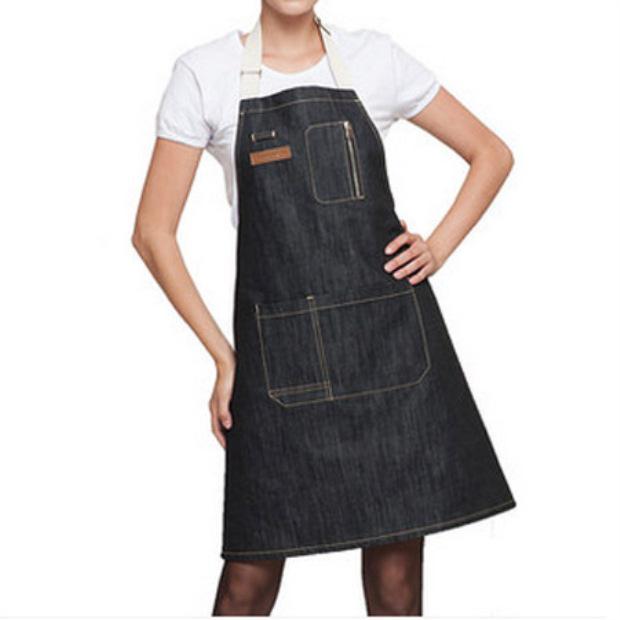 Women s Korean Style Denim Waiter Apron with Custom Logo for Coffee Restaurants and Home Fashion.