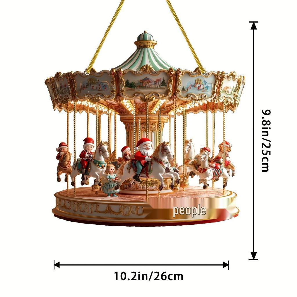 Rotating Acrylic Santa and Wooden Horse Christmas Door/Window Hanging Sign